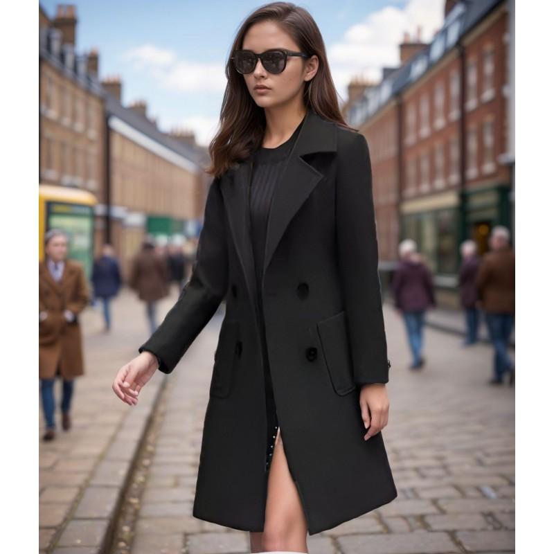 Womens Long Wool Blend Coat Slim Fit Single Breasted Belted Overcoat Solid Color Winter Outerwear