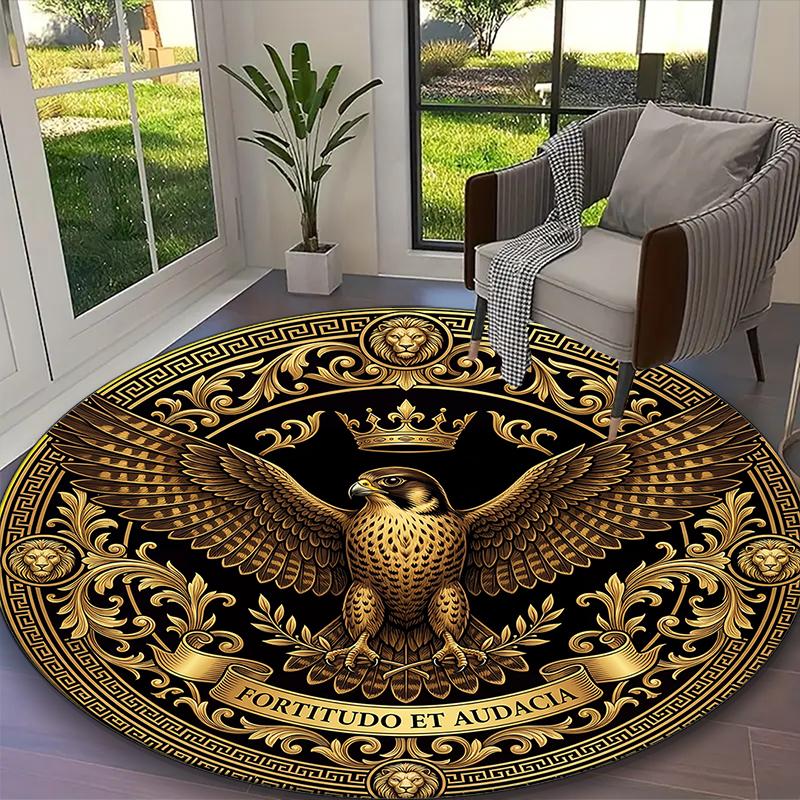 [Golden Regal Falcon Printed Carpet] Non-slip Office Rug, Cozy Round Carprt for Living Room Use, Soft Home Sofa Chair Mat