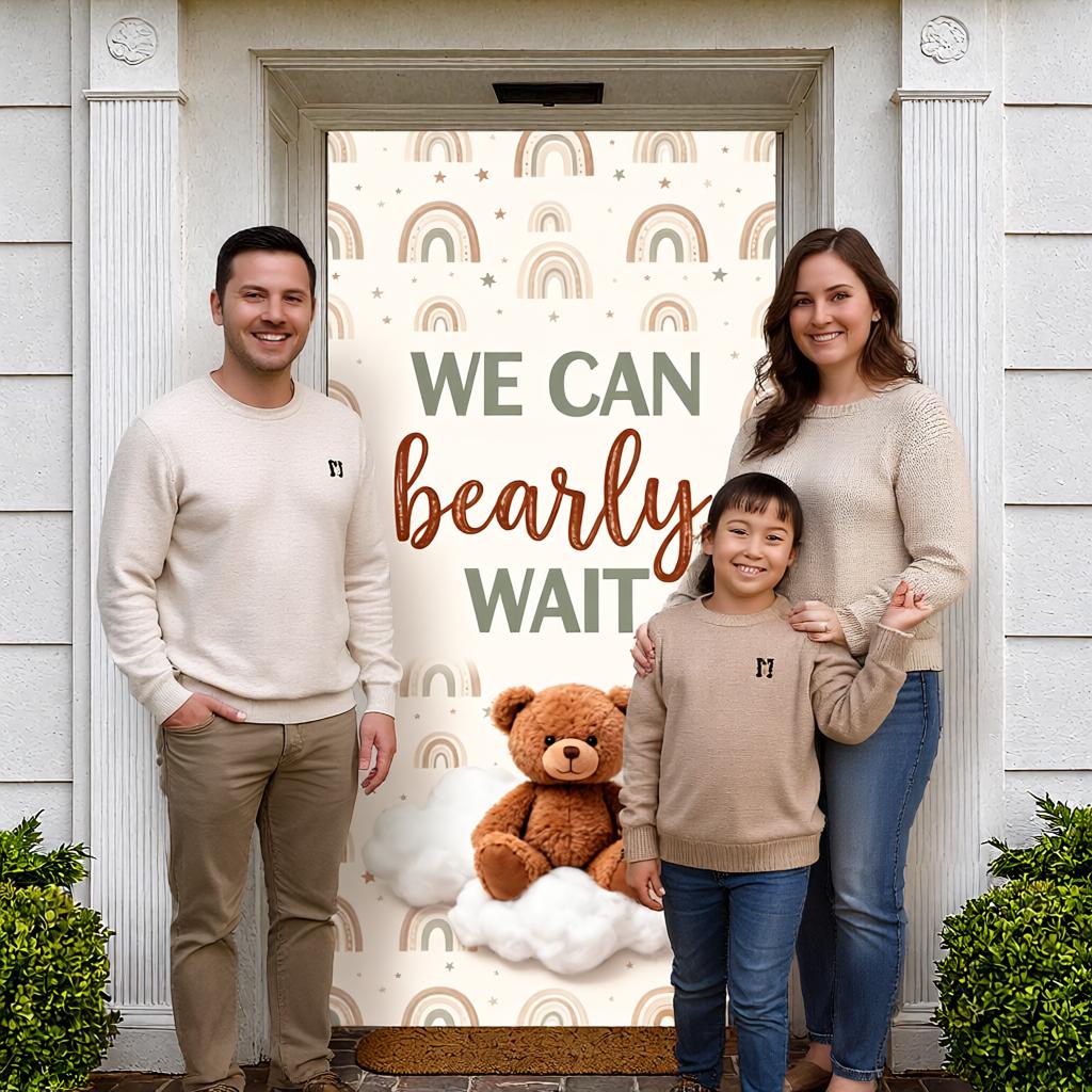 Gender Reveal Banner Neutral Color Scheme Boho Display Bearly Wait Banner Plush Bear Boho Party Display For Boho