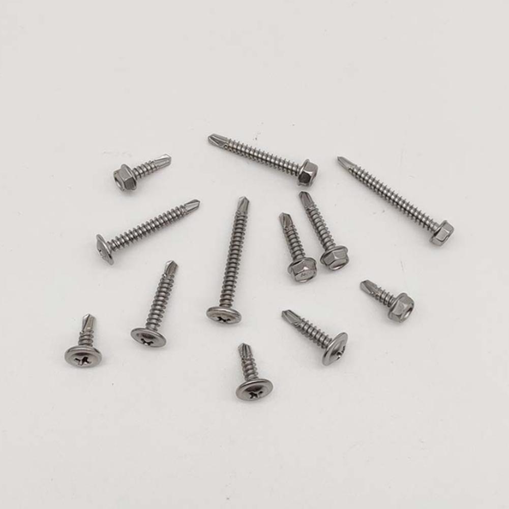 400pcs 410 Stainless-Steel Hexagonal With Round Head Cross Drilling Screws With Washer Furniture, DIY And Other Scenarios