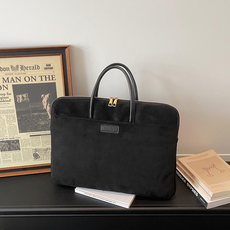 

New Top Handle Bag Large Capacity Comfortable and Versatile Texture Laptop Bag for Women Elegant Embossed Suede Shoulder Bag чёрный