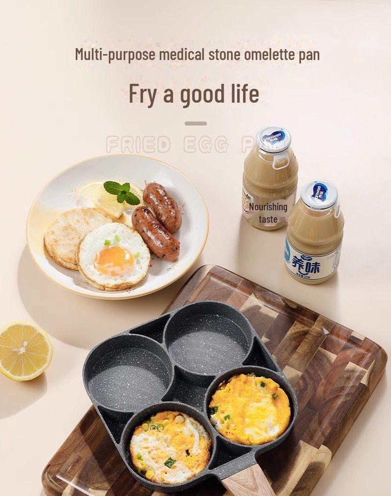 Non-Stick Four-Hole Omelette and Egg Dumpling Pan – Multi-Functional Stone Frying Pan for Breakfast and Steak