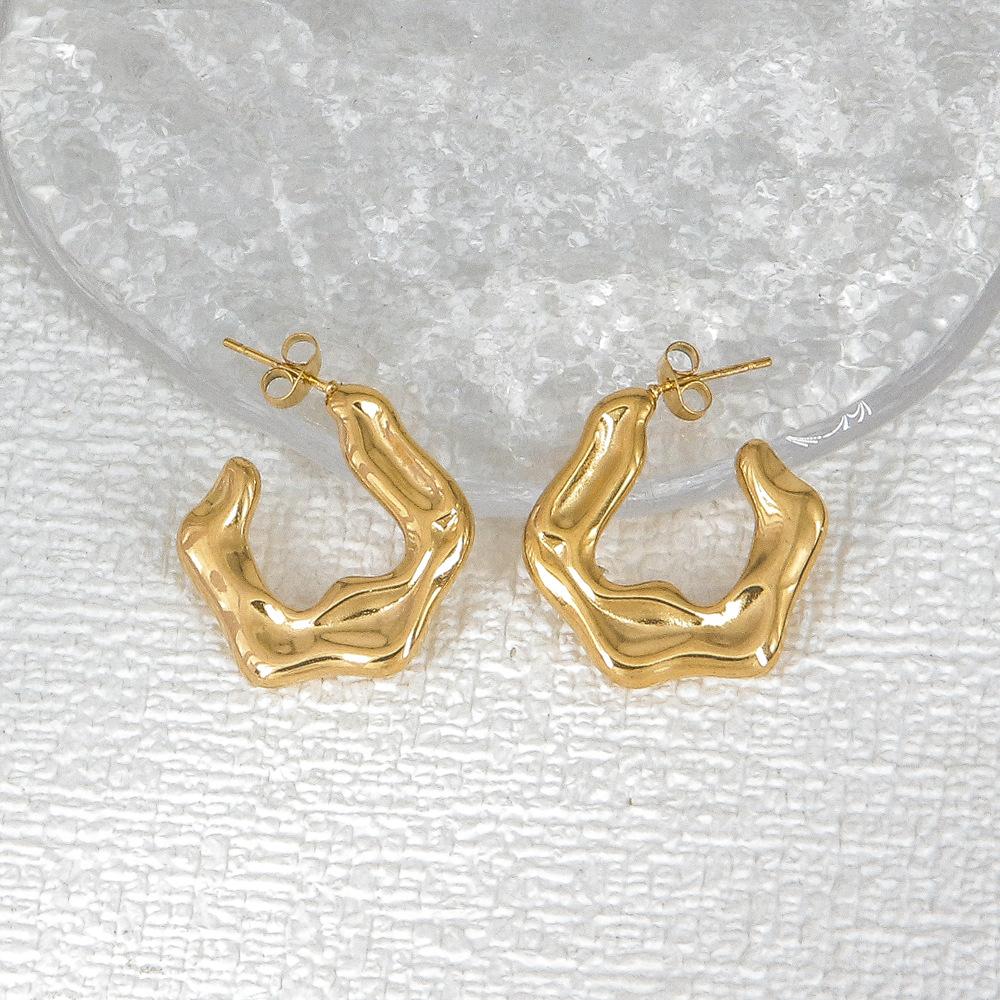 ZAKOL Irregular Wave C Shape Hoop Earrings Gold Color Stainless Steel Earring Birthday Anniversary Zircon Gift for Women