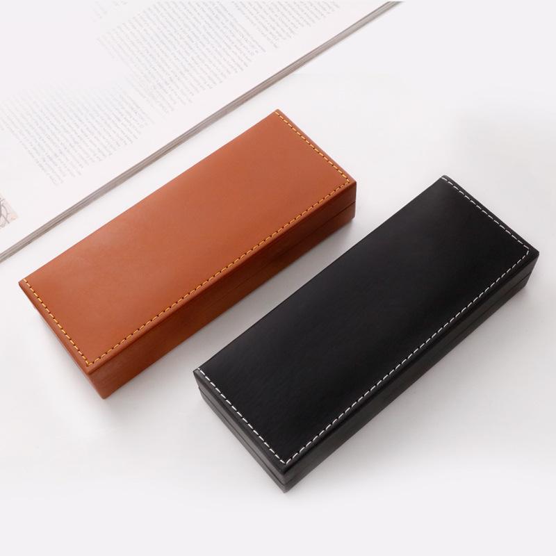 Luxury Pen Case Gift PU Leather Business Office Pen Holder Metal Ballpoint Pen Pencil Case Writing Stationery Supplies