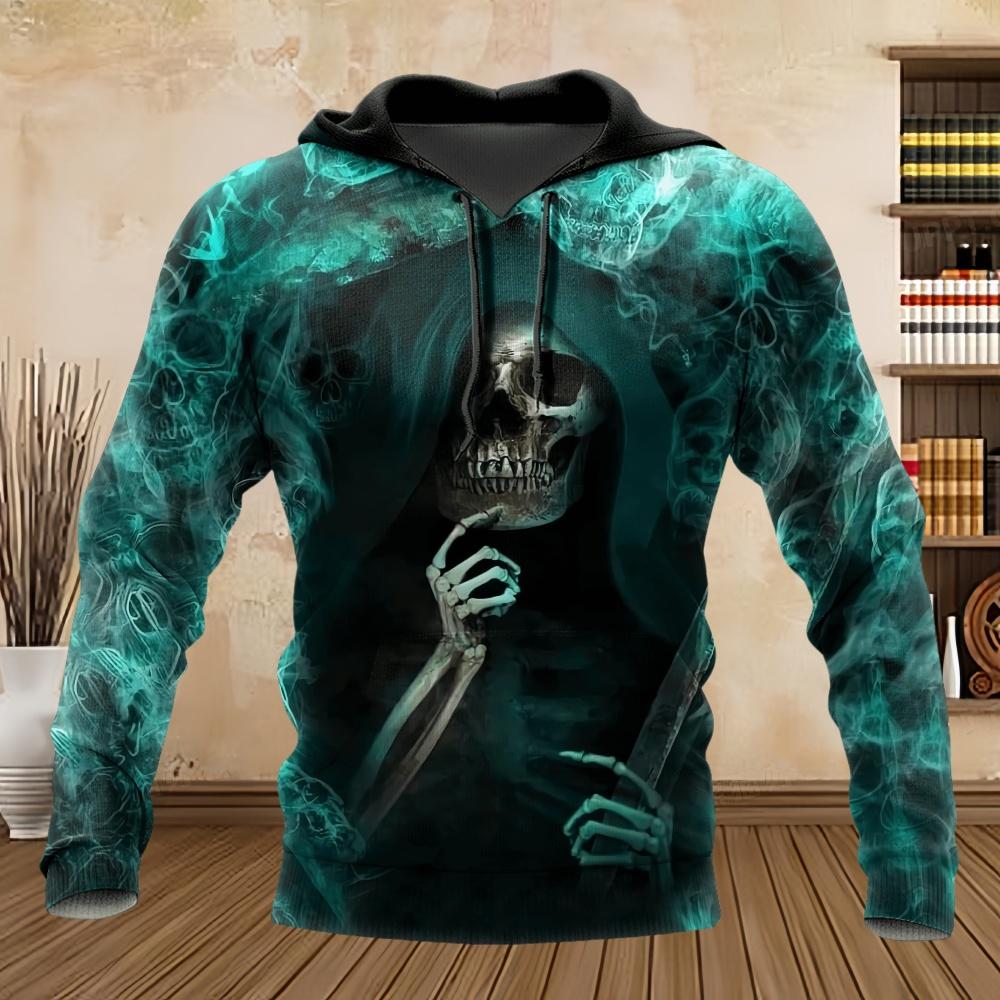 Men's Hoodie Skull Design Hoodies 3D Print Horror Graphic Tops Fall Harajuku Long Sleeve Kangaroo Pocket Hoodie for Men Clothes
