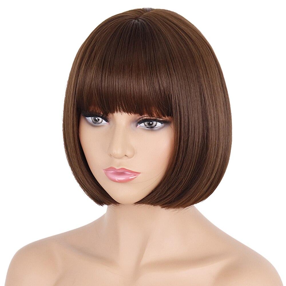 MERISIHAIR Short Straight Bob Synthetic Wigs with Bangs for Black Women Heat Resistant Wig for Cosplay Party Daily Hair