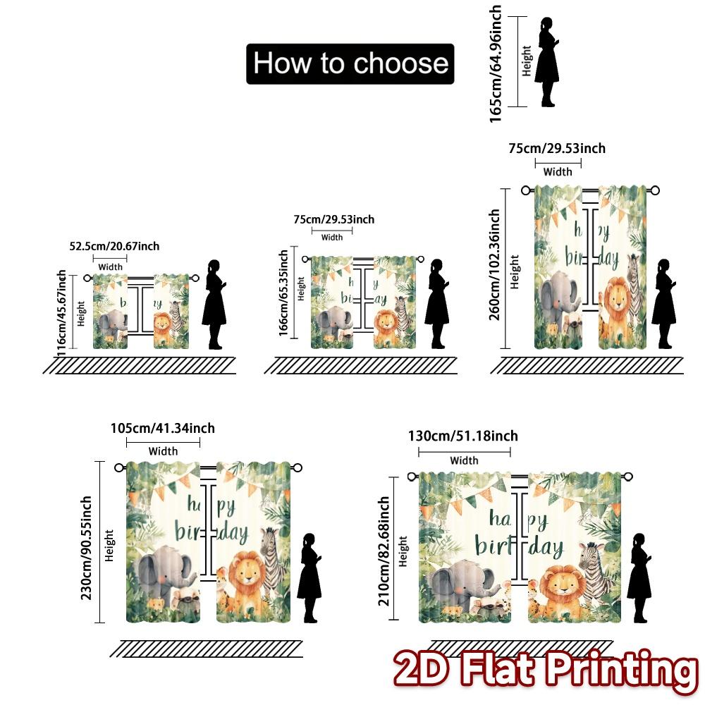 2pcs   2D FLAT PRINTING Curtains (Without Rod) Jungle Party Popular Curtains Polyester Curtains All Seasons for Semi-transparent
