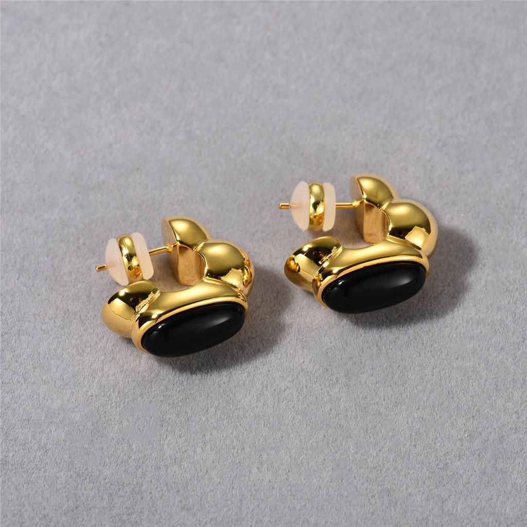 Niche Design Copper Plated 18K Real Gold Inlaid Ruby Earrings S925 Silver Needle Stud Earrings Temperament Earrings