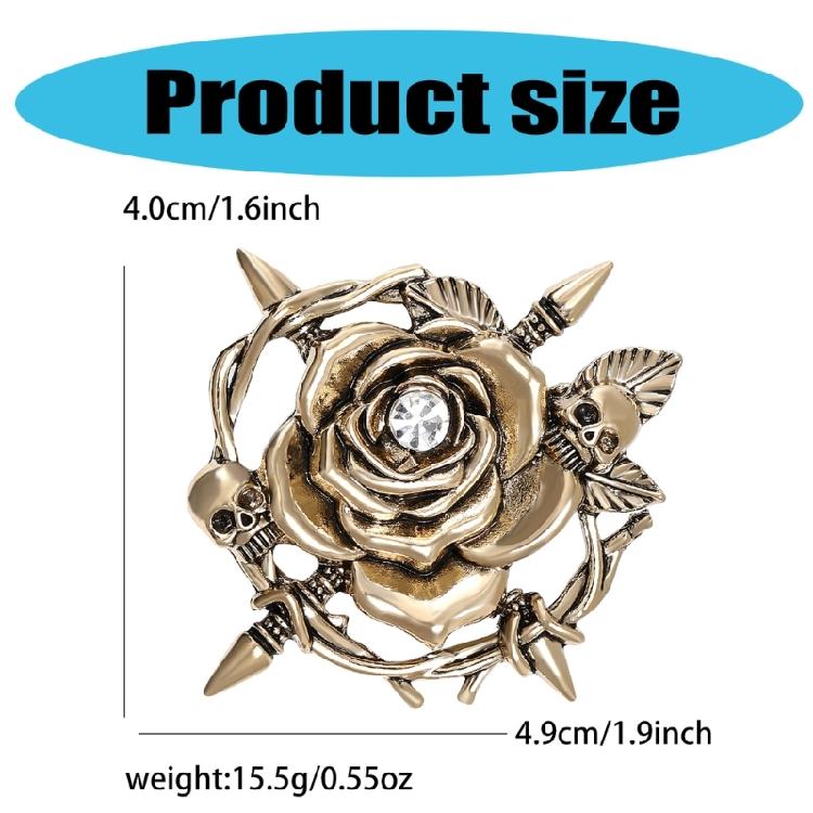 Stylish Skull Rose Brooch Unique Alloy Jewelry Fashion Brooch Clothing Jewelry Suitable for Music Festivals and Parties