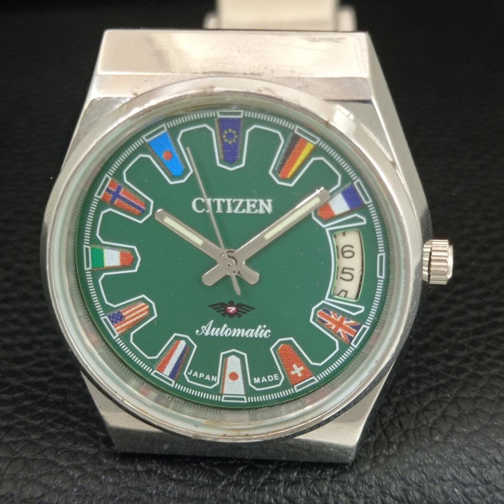 ORIGINALE VINTAGE CITIZEN AUTOMATICO 8200 GIAPPONE OROLOGIO DA UOMO QUADRANTE VERDE a709314-1