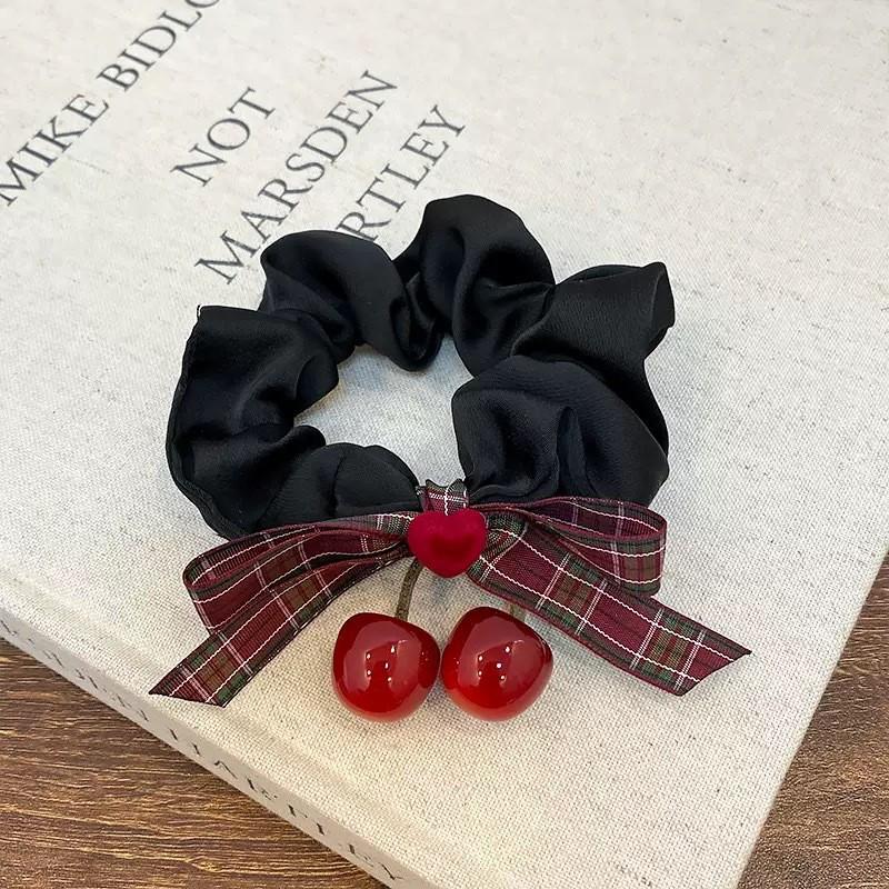 Women's Red Bow Cherry Hairpin Side Clip – Elegant Hair Accessory