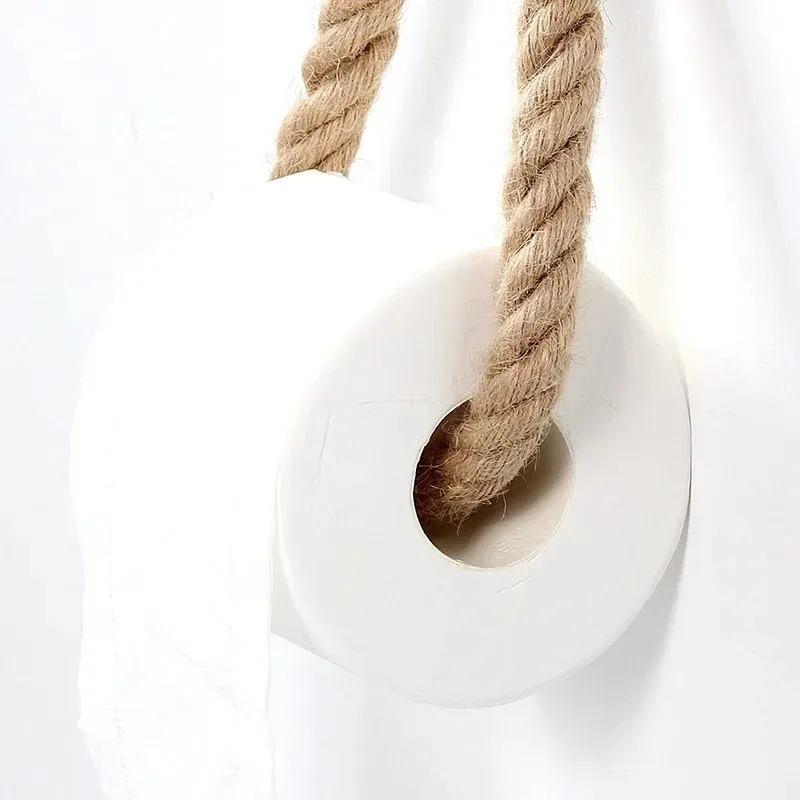 1-10PCS Vintage Rope Toilet Roll Holder No Drilling Self Adhesive Bathroom Storage Rack Rustic Towel Rack for Home Hotel Use