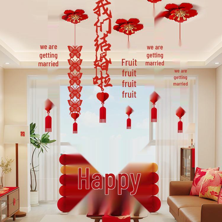 Double Happiness Ceiling Decorations for Wedding Bedroom