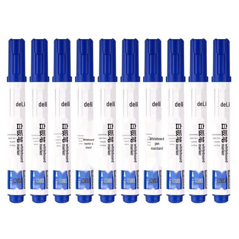 Deli SK108 Erasable Whiteboard Markers, Blue, 10-Pack