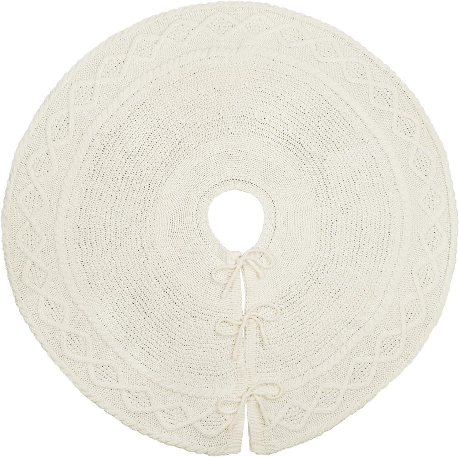 

Рождественская вязаная юбка для елки Белая вязаная накидка-фартук с ремешком для рождественской елки Принадлежности для украшения рождественской елки к фестивалю 122X122cm белый