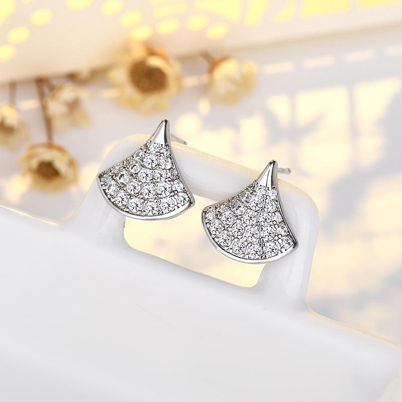 S925 Sterling Silver Small Diamond Fan Stud Earrings