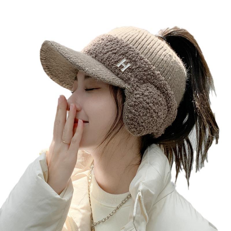 Ear Protection Warm Wool Cap Children's Winter Thickened Knitted Ponytail Hat Casual Versatile Empty Top Hat Cycling Hat