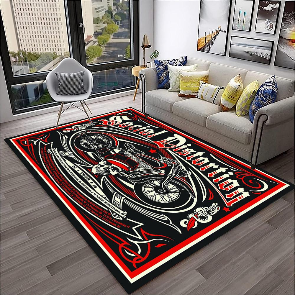 3D Retro Motorrad Vintage Teppich für Zuhause Wohnzimmer Schlafzimmer Spielzimmer Sofa Fußmatte Dekor, Kinderteppich Rutschfeste Bodenmatte