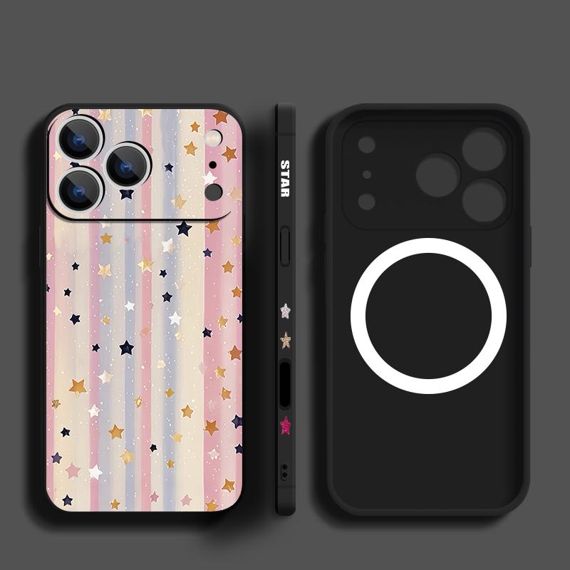 Magnetic For Magsafe Case For iPhone 17 Pro Max Colorful Stars Stripes Print Soft Silicone Phone Back Cover For iPhone 16 15 14 13 Pro Max 16e 17e