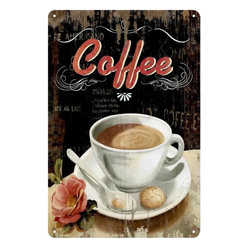 Vintage Coffee Bar Metal Tin Signs Decor Wall Art Sign Posters Wall Decoration Coffee Plaque Sign Cafe