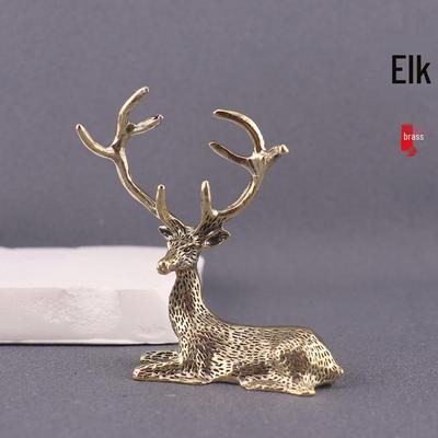 Aged Brass Elk Figurine: Decorative Handcrafted Elk Statue for Home or Office