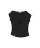 MISEKI SEOUL Folding Collar Shirring Top Black