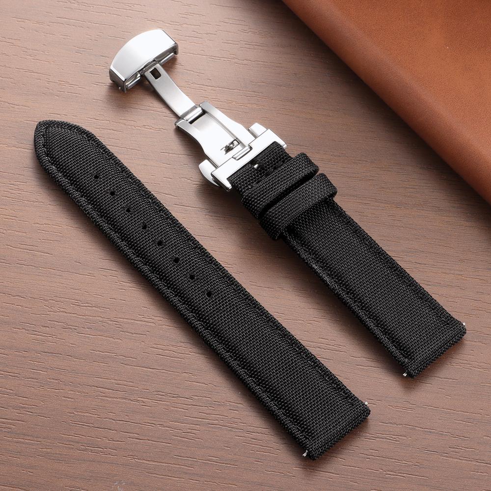 Curea de ceas premium din pânză de velă 20mm 22mm pentru Omega Business Nailon Cataramă fluture Curele Bărbați Femei Eliberare rapidă Accesorii curea