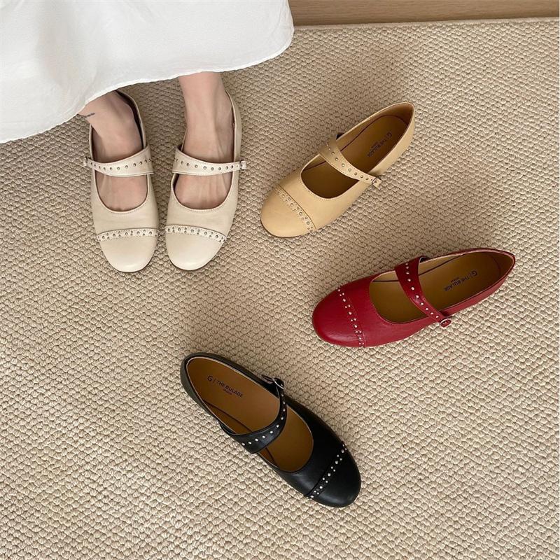Fashion IPPEUM  Mary Jane Shoes Women Flat Shoes Red PU Leather Round Toe 2025 New Black Ballet Flats