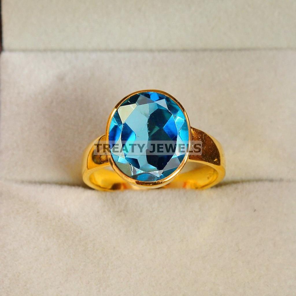 London Blue Topaz Oval With 925 Silver Sterling Gold Plated Ring For Men's #B203 JL375675838500