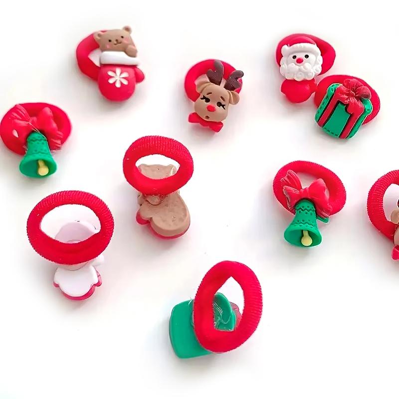 Weihnachts-Haarringe Niedliche Stirnbänder 3D-Design Kopfschmuck Weihnachtsgeschenk Weihnachts-Haarschmuck Hochelastisch 10 Stück/Set