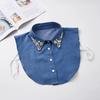 Denim Fake Collar Sparkling Rhinestones Adjustable Straps Machine Washable Detachable Collar Outfit Accessory