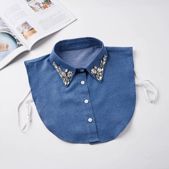 Denim Fake Collar Sparkling Rhinestones Adjustable Straps Machine Washable Detachable Collar Outfit Accessory