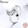 BAMOER Genuine 925 Sterling Silver Moon And Star Long Chain Star Adjustable Finger Ring