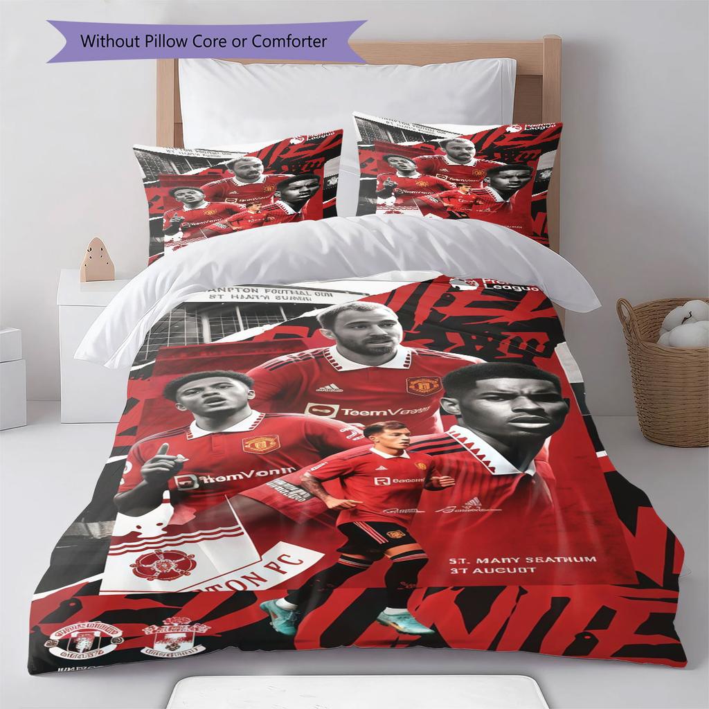 Red MUFC Glory Bedding Quilt Set Quilt Cover Pillowcase Home Decoration Birthday Gift (1 * duvet cover + 2 * pillowcase, without core)