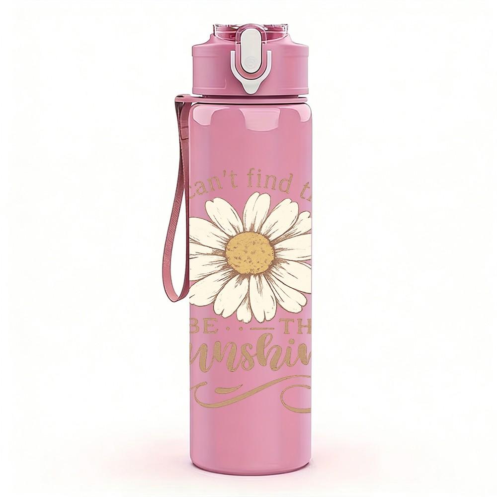 1PC Sunflower Sunshine Quote Print 750ml Color Plastic Sports Water Bottle Leakproof Flip Straw Lid Suitable for Sports Office Home Use