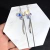 Austrian super flash crystal earrings, stud earrings, niche high-end temperament earrings, long simple earrings, 925 silver needles.