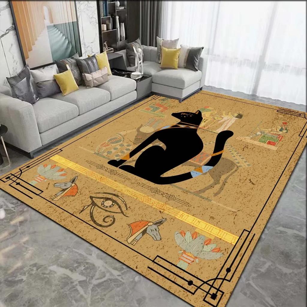 Ägyptische Pharaonische Malerei Teppiche für Schlafzimmer Heimdeko Altes Ägypten Gott Katze Anubis Teppich Fußmatten für Wohnzimmer Rutschfest