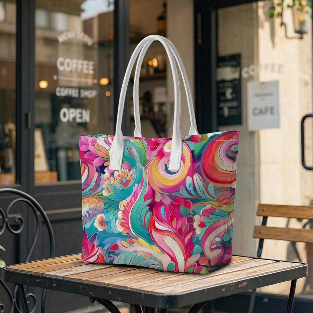 Colorful Floral Print Tote Bag for Women Daily Use Casual Fashion Shoulder Bag
