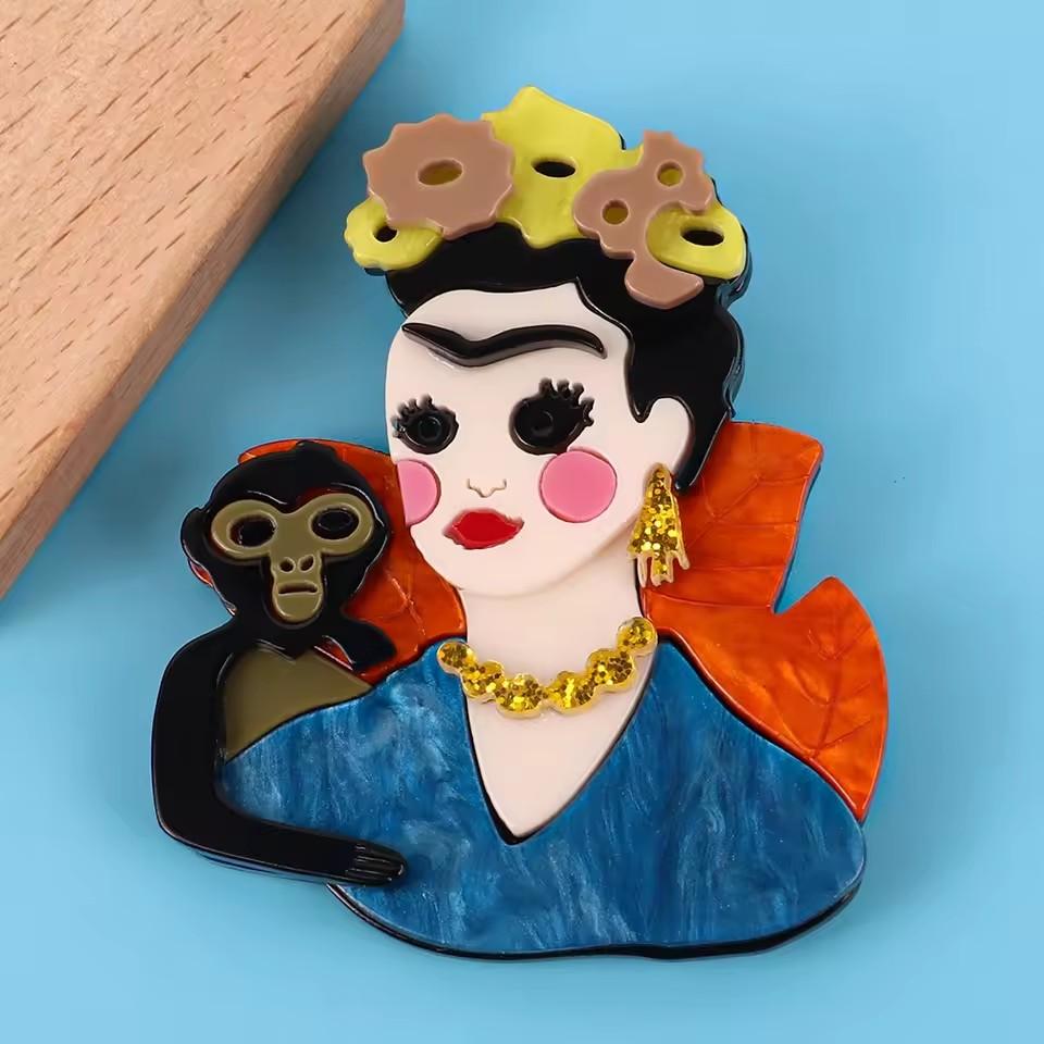 Cute Abstract Lady Acrylic Brooches Pins for Women Personalized Funny Cartoon Girls Figure Resin Badge Jewelry Accessories Gifts