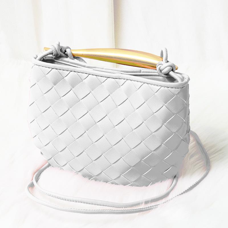 Cowhide Woven Bag Soft Leather Metal Bing Handbag Fashionable Personality Oblique Span Genuine Leather Women's Bag
