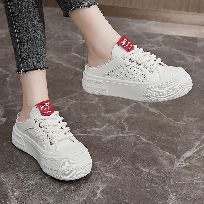 Z7702 New White Shoes Half Slippers Women's  Summer Breathable Slippers Thick Bottom Hight Increasing Board Shoes Women's Shoes All-Matching