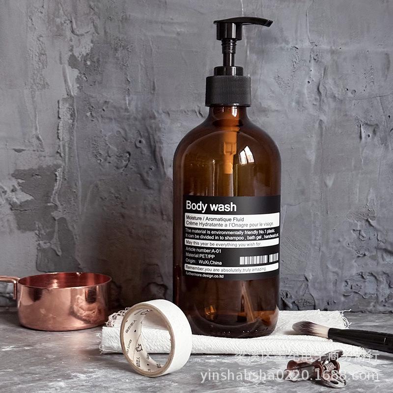 Nordic Style Refillable Glass Bottles for Hand Sanitizer, Soap, Shampoo, and Bathroom Accessories Photography.