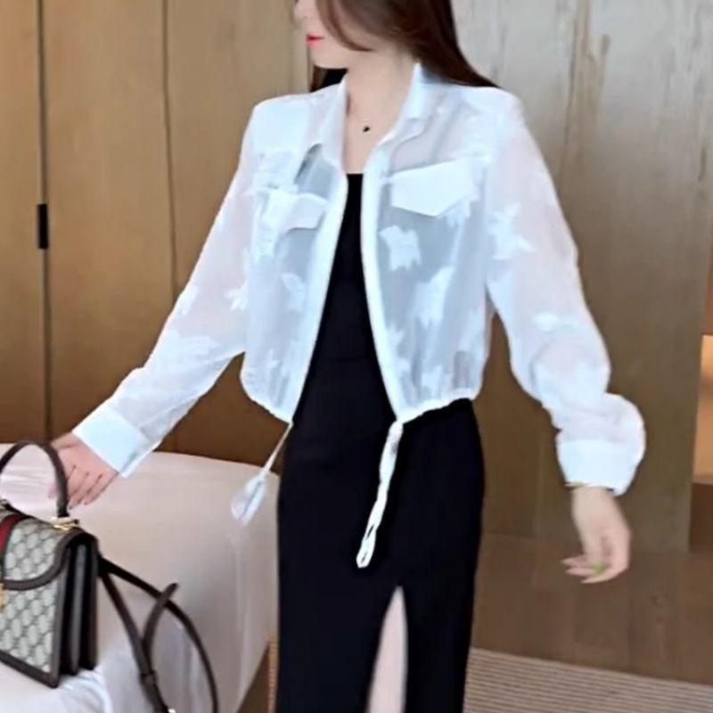 

Летняя однотонная куртка с длинным рукавом для женщин, тонкий стиль, вышитые пуговицы, кардиган, топы на шнурке 3XL