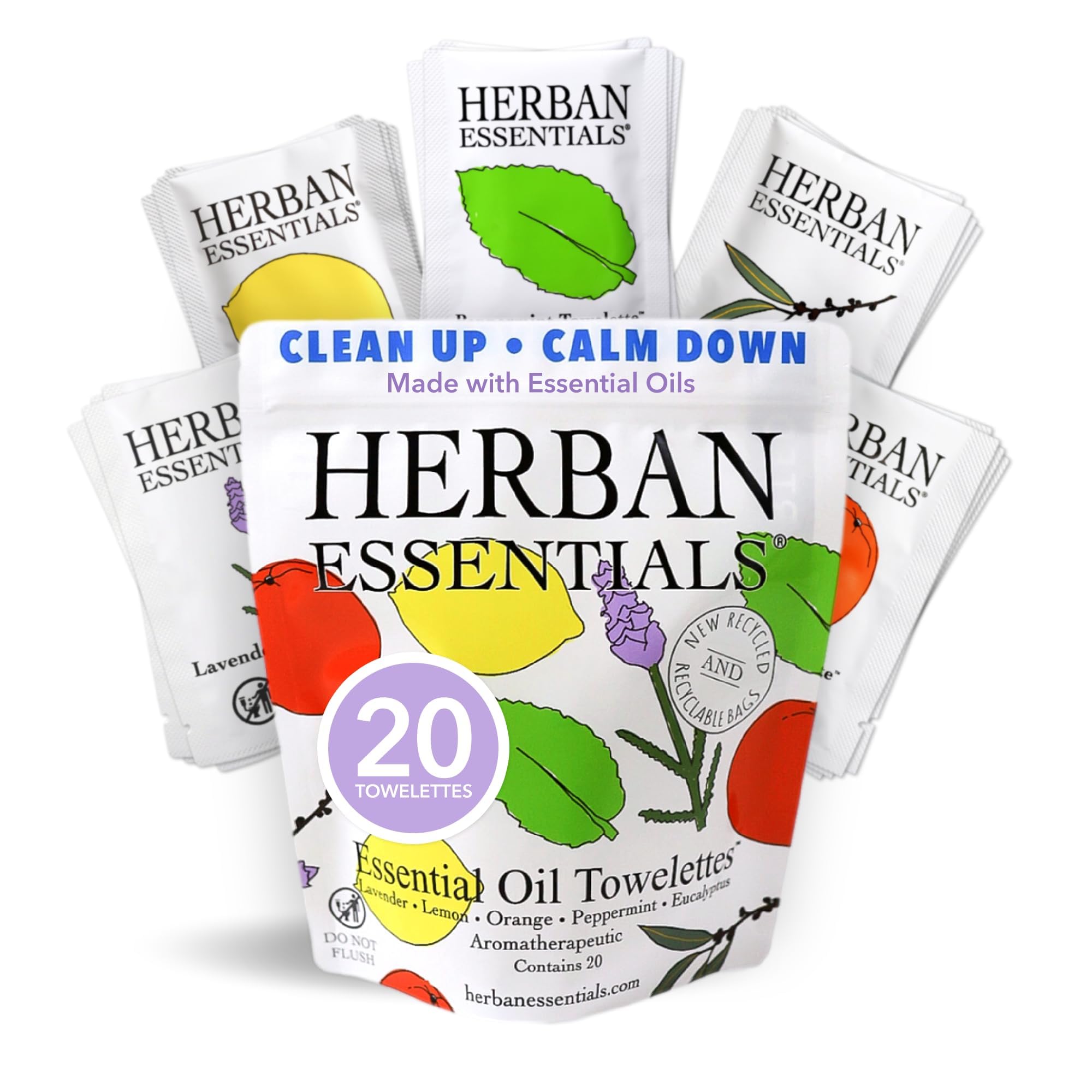 

Herban Essentials Ароматизированные салфетки для лица, 4 шт. в индивидуальной упаковке (20 листов) 5 белый