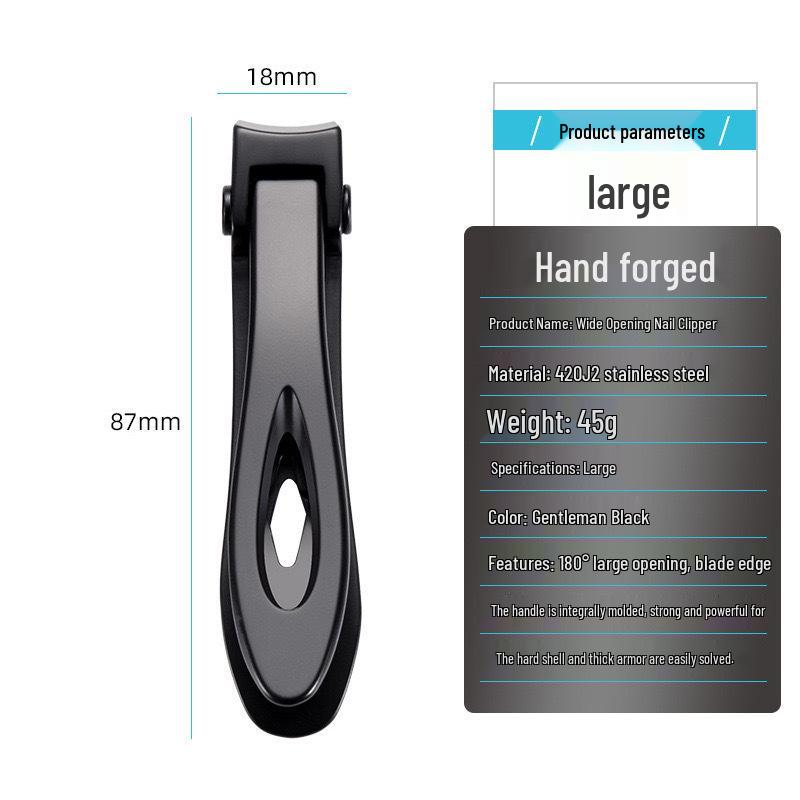 Stainless Steel Wide-Jaw Nail Clippers with Powder Die-Cast Finish for Manicure and Trimming