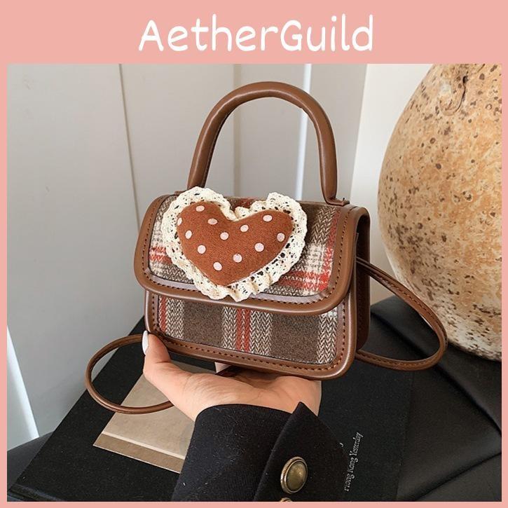 Shape Heart Grid Cute Kids Girl Handbag Material Heart Lace Designer Daily Use
