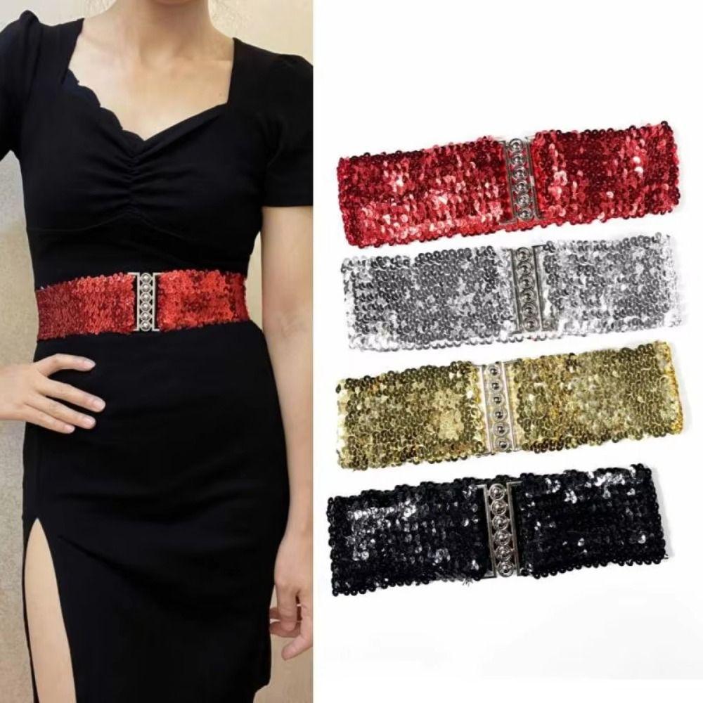 Metal Buckle Sequined Wide Corset Belt Wide Elastic Elastic Waspie Belt Casual Wear