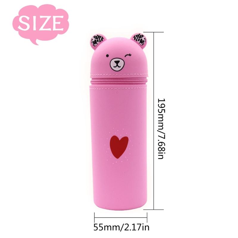 Cartoon Bear Pen Bag Large Compartment Zippered Silicone Pencil Case Standing Up Pen Holder Pencil Bag Gift for Student