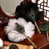 Danshandfans in Chinese Stijl Draagbare Cosplay Props Waaijer Struisvogelveer Waaijer Dames Dans Props