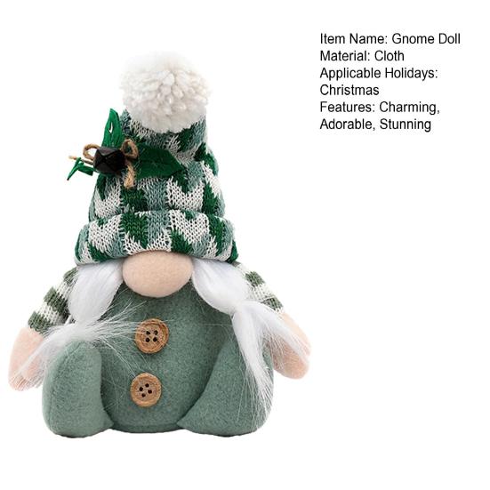 Christmas Gnome Doll Decoration Handmade Plush Green Swedish Tomte Figurine Holiday Elf Dwarf Ornaments for Home Tiered Tray Tabletop Decor